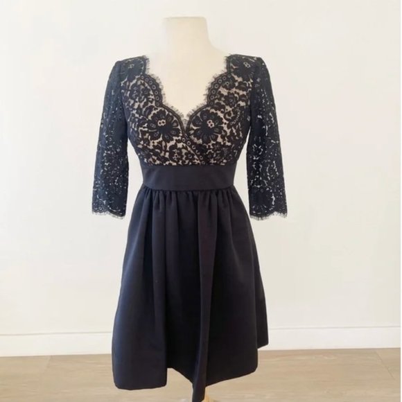 Eliza J Faille Scalloped Fit & Flare Lace Cocktail Black Dress | 2 - Picture 2 of 14